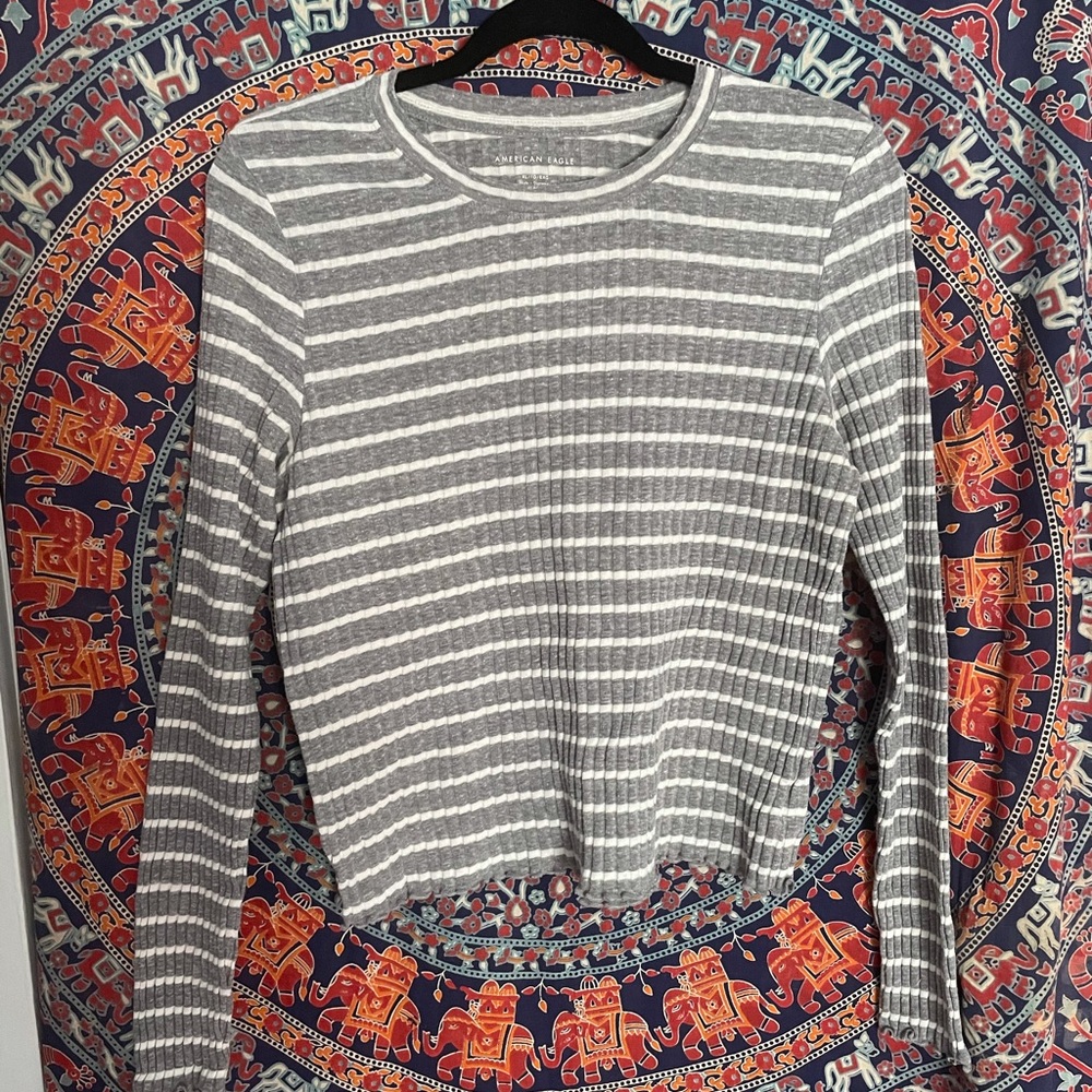 Grey with white stripe long sleeve